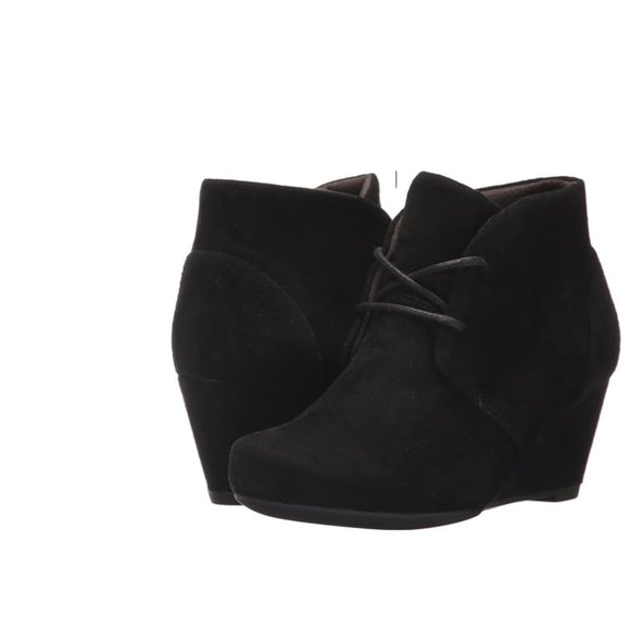 - Clarks Flores Rose black suede wedge heel ankle boots US 7.5 M NWT - Picture 4 of 8
